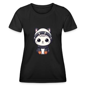 Cat Winter Comic - Women's Functional T-Shirt - black - Front - AI Model Female 172 light (172cm)