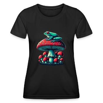 Grenouille mystique et champignon - T-shirt sport Femme - noir - Devant - AI Model Female 172 light (172cm)