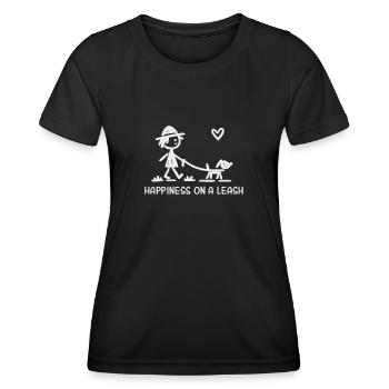 Happiness on a Leash - Dog Walking Fun - Women's Functional T-Shirt - black - Front - AI Model Female 172 light (172cm)