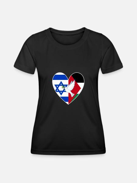 Israel Palästina Flagge Herz Friedenstaube - Frauen Funktions-T-Shirt - Schwarz