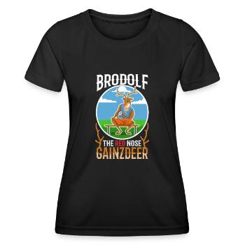 Brodolf The Red Nose Gainzdeer - Frauen Funktions-T-Shirt - Schwarz - Vorne - AI Model Female 172 light (172cm)