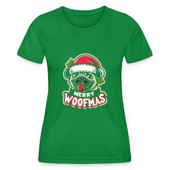 Weihnachtshund Merry Woofmas Weihnachtsmops - Frauen Funktions-T-Shirt - Kelly Green - Vorne - AI Model Female 172 dark (172cm)