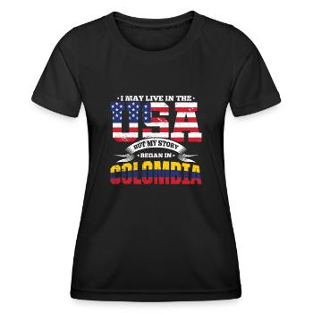 USA Kolumbien Story Südamerika Heimatland Geschenk - Frauen Funktions-T-Shirt - Schwarz - Vorne - AI Model Female 172 light (172cm)