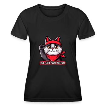 Cats fight against racism anti-racism - Women's Functional T-Shirt - black - Front - AI Model Female 172 light (172cm)