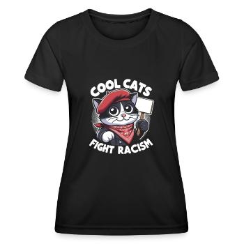 Les chats luttent contre le racisme antiracisme - T-shirt sport Femme - noir - Devant - AI Model Female 172 light (172cm)