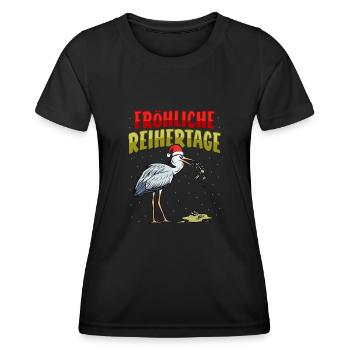 Weihnachten Storch Kotzen Fröhliche Reihertage - Frauen Funktions-T-Shirt - Schwarz - Vorne - AI Model Female 172 light (172cm)