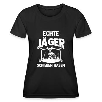 Hasenjäger Hasenjagd Kaninchenjagd Jäger - Frauen Funktions-T-Shirt - Schwarz - Vorne - AI Model Female 172 light (172cm)