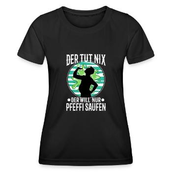 Der tut nix der will nur Pfeffi Saufen - Frauen Funktions-T-Shirt - Schwarz - Vorne - AI Model Female 172 light (172cm)