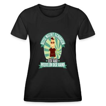 Bitte nicht schubsen ich hab Pfeffi in der Hand - Frauen Funktions-T-Shirt - Schwarz - Vorne - AI Model Female 172 light (172cm)