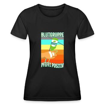 Blutgruppe Pfeffi Positiv - Frauen Funktions-T-Shirt - Schwarz - Vorne - AI Model Female 172 light (172cm)