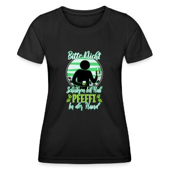Bitte nicht schubsen ich hab Pfeffi in der Hand - Frauen Funktions-T-Shirt - Schwarz - Vorne - AI Model Female 172 light (172cm)
