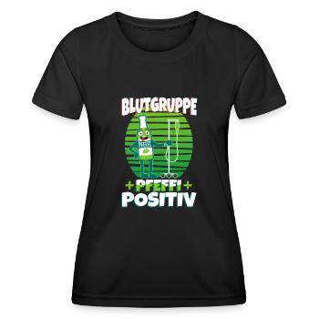 Blutgruppe Pfeffi Positiv - Frauen Funktions-T-Shirt - Schwarz - Vorne - AI Model Female 172 light (172cm)