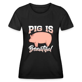 Pig Domestic Pig Poop-bellied Pig - Women's Functional T-Shirt - black - Front - AI Model Female 172 light (172cm)