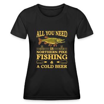 Fischer Fischfänger Fischer Nordischer Hecht - Frauen Funktions-T-Shirt - Schwarz - Vorne - AI Model Female 172 light (172cm)