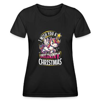 Je vous souhaite un Noël de Licorne - T-shirt sport Femme - noir - Devant - AI Model Female 172 light (172cm)
