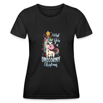 Je vous souhaite un Noël de Licorne - T-shirt sport Femme - noir - Devant - AI Model Female 172 light (172cm)