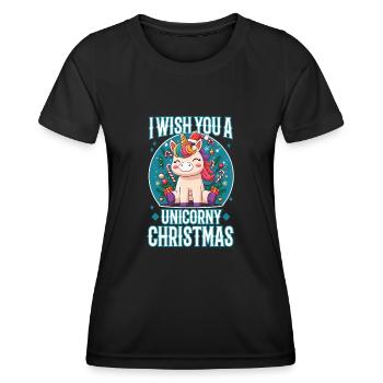Je vous souhaite un Noël de Licorne - T-shirt sport Femme - noir - Devant - AI Model Female 172 light (172cm)