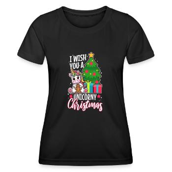 Je vous souhaite un Noël de Licorne - T-shirt sport Femme - noir - Devant - AI Model Female 172 light (172cm)