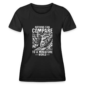 Modelleisenbahn-Eisenbahn-Enthusiast - Frauen Funktions-T-Shirt - Schwarz - Vorne - AI Model Female 172 light (172cm)