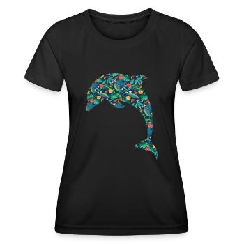 Dolphin Tropical Flower Floral - Women's Functional T-Shirt - black - Front - AI Model Female 172 light (172cm)