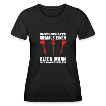 Dart Dartpfeile Alter Mann - Frauen Funktions-T-Shirt - Schwarz - Vorne - AI Model Female 172 light (172cm)