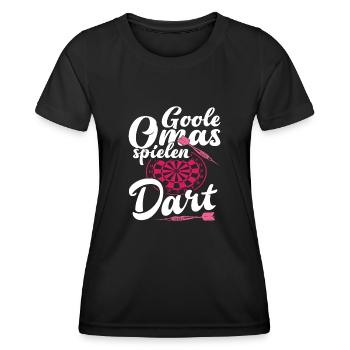 Coole Omas Spielen Dart Dartspieler - Frauen Funktions-T-Shirt - Schwarz - Vorne - AI Model Female 172 light (172cm)