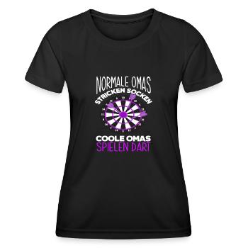 Oma Alte Frau Dart Dartspielerin - Frauen Funktions-T-Shirt - Schwarz - Vorne - AI Model Female 172 light (172cm)