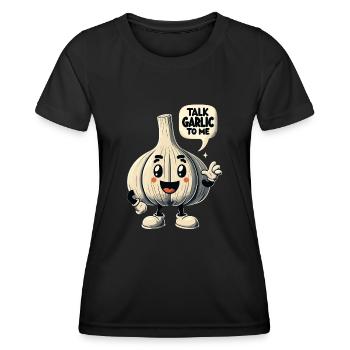 Amoureux de l’ail Jeu de mots sur l’ail Parlez-moi de l’ail - T-shirt sport Femme - noir - Devant - AI Model Female 172 light (172cm)