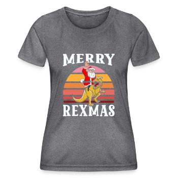Merry Rexmas - Frauen Funktions-T-Shirt - dunkle Melange  - Vorne - AI Model Female 172 light (172cm)
