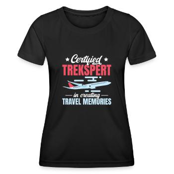 Certified Trekspert In Creating Travel Memories - Frauen Funktions-T-Shirt - Schwarz - Vorne - AI Model Female 172 light (172cm)