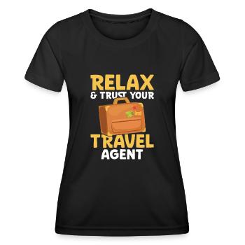 Relax & Trust Your Reisebüro - Frauen Funktions-T-Shirt - Schwarz - Vorne - AI Model Female 172 light (172cm)