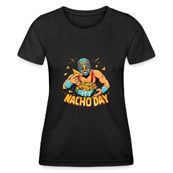Mexikanischer Wrestling-ringer Lucha Libre Nacho - Frauen Funktions-T-Shirt - Schwarz - Vorne - AI Model Female 172 light (172cm)