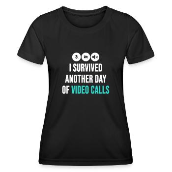 Remote-Mitarbeiter Lustige Idee Videoanrufe Besprechungen - Frauen Funktions-T-Shirt - Schwarz - Vorne - AI Model Female 172 light (172cm)