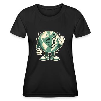 Earth Maskottchen 50er Jahre Retro-Stil - Frauen Funktions-T-Shirt - Schwarz - Vorne - AI Model Female 172 light (172cm)