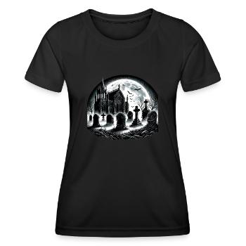 Mondbeschienener gotischer Friedhof: Unheimliche Nachtszene - Frauen Funktions-T-Shirt - Schwarz - Vorne - AI Model Female 172 light (172cm)