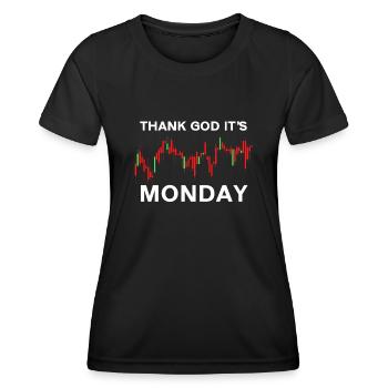 Dieu merci, c’est le jour du graphique boursier du lundi Marché boursier - T-shirt sport Femme - noir - Devant - AI Model Female 172 light (172cm)