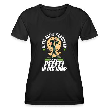 Bitte nicht schubsen ich hab Pfeffi in der Hand - Frauen Funktions-T-Shirt - Schwarz - Vorne - AI Model Female 172 light (172cm)