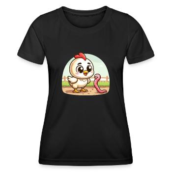Hühnerwurm-Farm-Farm-Bauer - Frauen Funktions-T-Shirt - Schwarz - Vorne - AI Model Female 172 light (172cm)