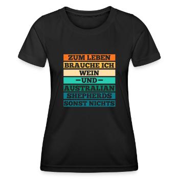 Wein Australian Shepherd Hund Aussie - Frauen Funktions-T-Shirt - Schwarz - Vorne - AI Model Female 172 light (172cm)