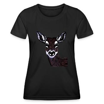 Rothirsch Tiergesicht Waldtier Motiv - Frauen Funktions-T-Shirt - Schwarz - Vorne - AI Model Female 172 light (172cm)