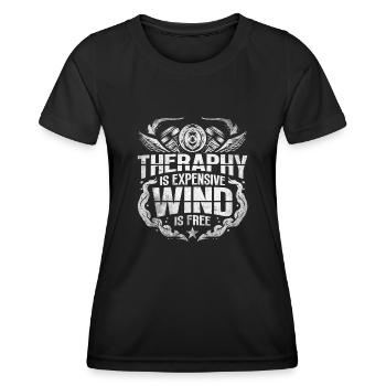 La thérapie coûte cher - Wind Is Free Biker - T-shirt sport Femme - noir - Devant - AI Model Female 172 light (172cm)