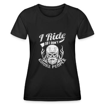 Je roule pour ne pas étouffer les motards - T-shirt sport Femme - noir - Devant - AI Model Female 172 light (172cm)