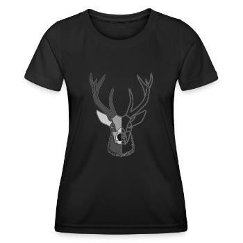 Rothirsch Geweih mit Hirschgeweih - Frauen Funktions-T-Shirt - Schwarz - Vorne - AI Model Female 172 light (172cm)