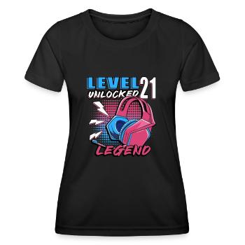Level 21 freigeschaltet Lustiger Videospieler 21. - Frauen Funktions-T-Shirt - Schwarz - Vorne - AI Model Female 172 light (172cm)