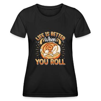 Boulanger brioche à la cannelle - T-shirt sport Femme - noir - Devant - AI Model Female 172 light (172cm)