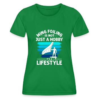 Wingsurfing Foil Wing Wing Boarding Wing Foiling - T-shirt sport Femme - vert - Devant - AI Model Female 172 dark (172cm)