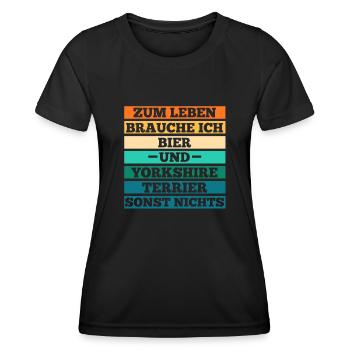 Hund Bier Yorkshire Terrier - Frauen Funktions-T-Shirt - Schwarz - Vorne - AI Model Female 172 light (172cm)