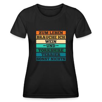 Hund Wein Yorkshire Terrier - Frauen Funktions-T-Shirt - Schwarz - Vorne - AI Model Female 172 light (172cm)