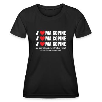 Cadeau Saint Valentin Homme Femme Humoristique - T-shirt sport Femme - noir - Devant - AI Model Female 172 light (172cm)
