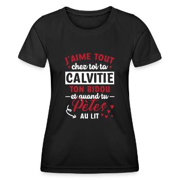 Cadeau Saint Valentin Homme Chauve - T-shirt sport Femme - noir - Devant - AI Model Female 172 light (172cm)